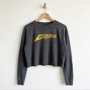 John Galt Brandy Melville Los Angeles 1984 Cropped Waffle Knit Thermal Top Black